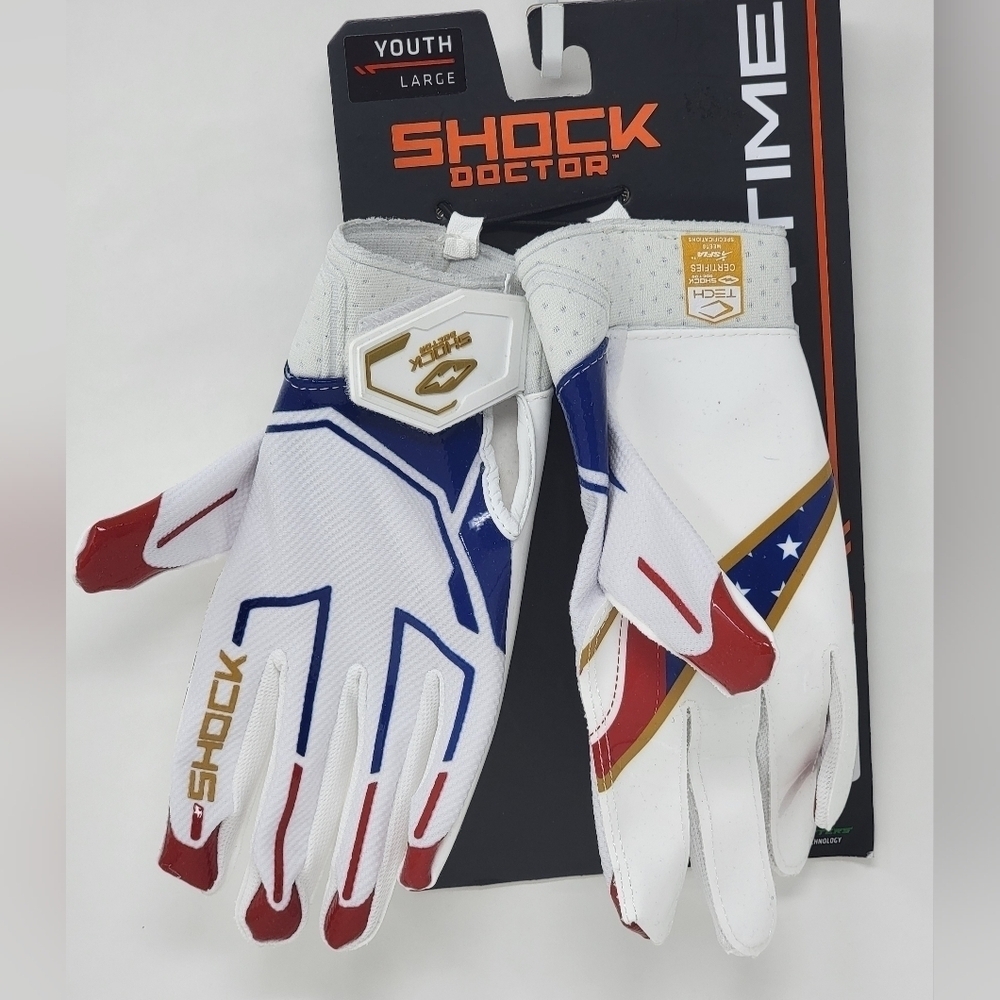 Shock Doctor SHOWTIME Receiver Gloves Stars & Stripes Red/White/Blue Youth Sz L